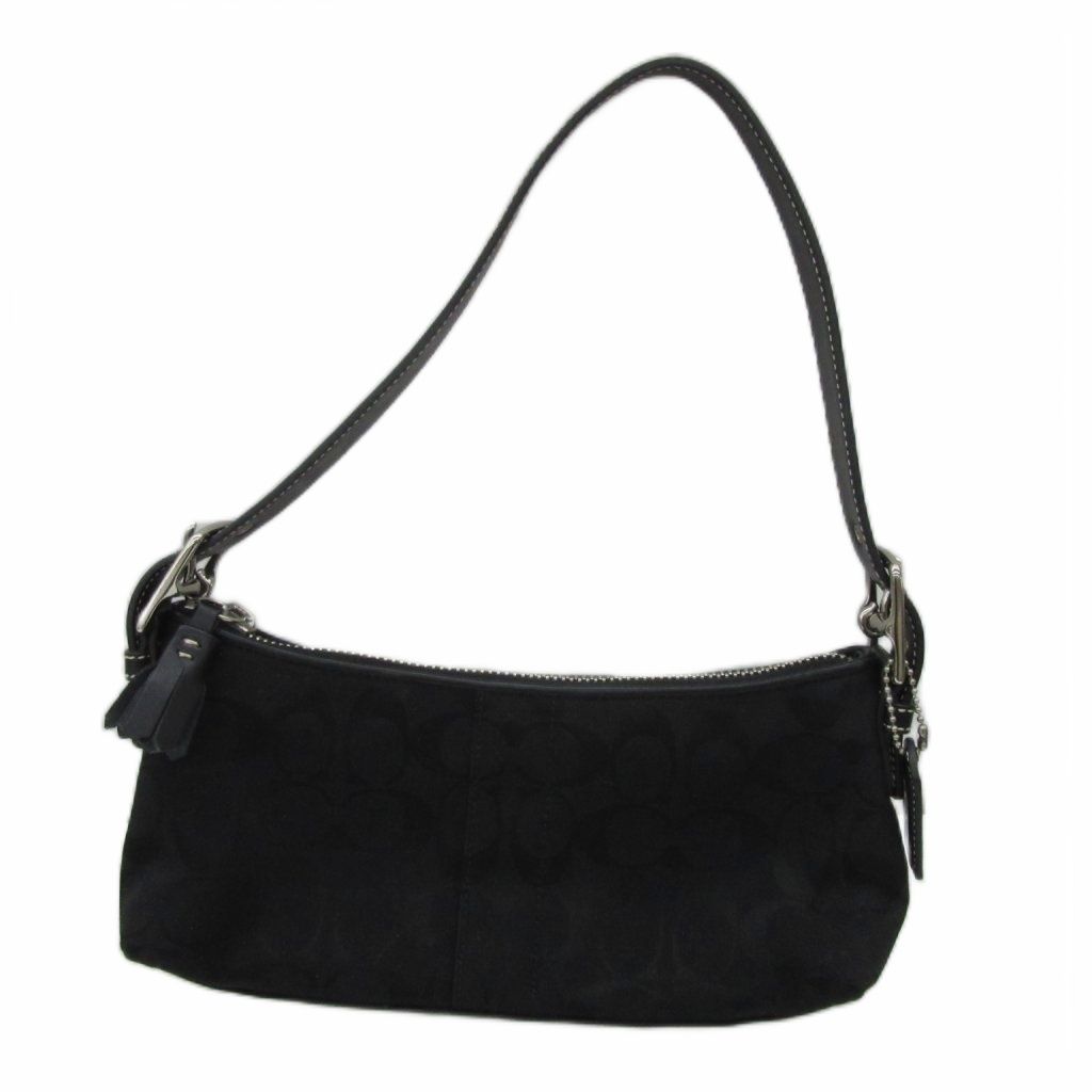 コーチ COACH ショルダーバッグ ハンドバッグ トートバッグ キャンバス レザー 黒 ブラック シグネチャー ロゴチャーム付き 6371 /YS10 ■GY18