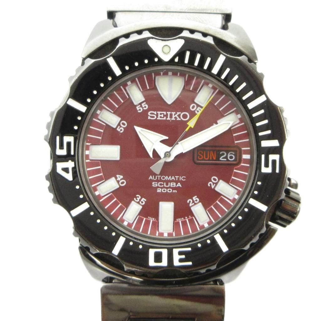 セイコー SEIKO SCUBA スキューバ 200m 7S26-03G0 腕時計 自動巻き ダイバーズ ウォッチ カレンダー付き デイデイト 赤文字盤 黒 ブラック ■GY18 /MQ