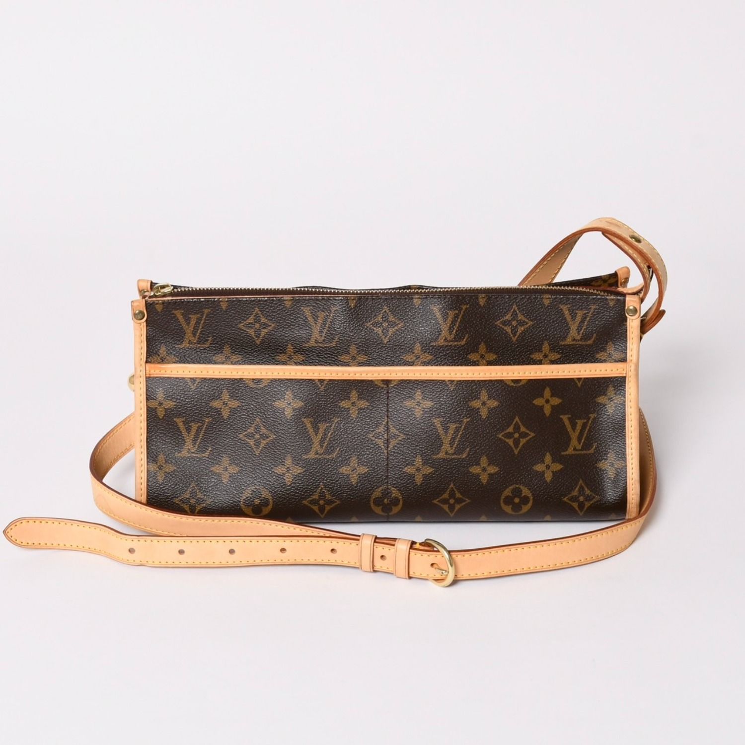 極美品 LOUIS VUITTON ルイヴィトン ポパンクール ロン ショルダーバッグ M40008 モノグラム ブラウン レザー PVC ゴールド金具 中古 4a003178