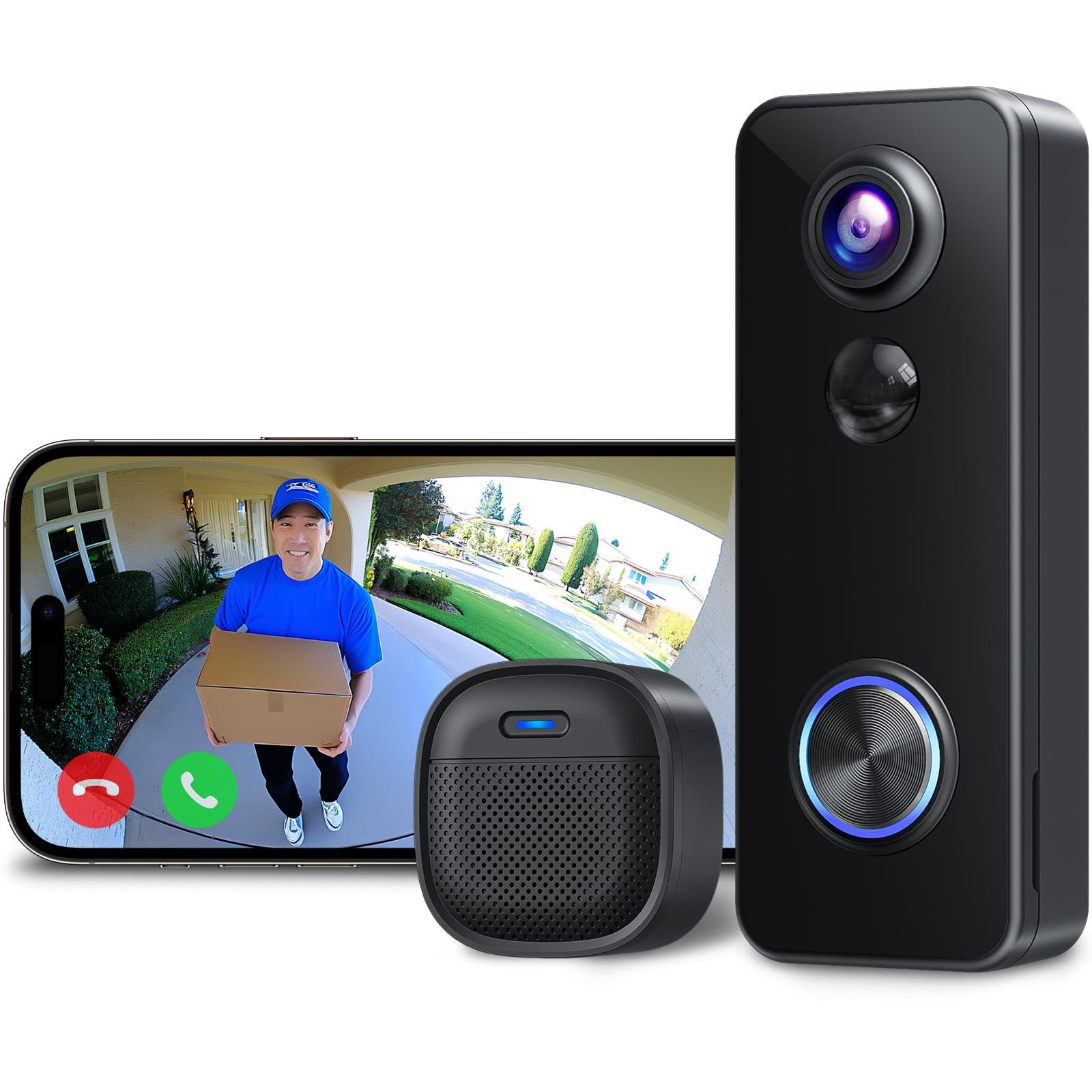 インターホン ワイヤレス 工事不要【全身確認可能・2K 180°超広角】 XTU ドアホン カメラ付き ドアベル テレビドアホン スマホ連動 来訪者の頭から足元までしっかり確認 Alexa/Google Home連携 遠隔監視 双方向通話 家 6b2ec2f9