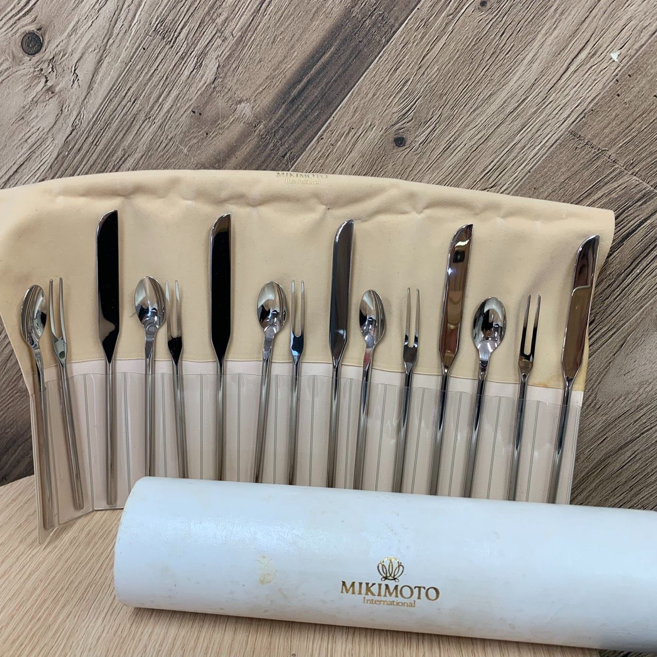 【彦】MIKIMOTO ミキモト カトラリー セット 15本 5客 スプーン フォーク ナイフ ステンレス 来客用 現状品【4832HK】E29