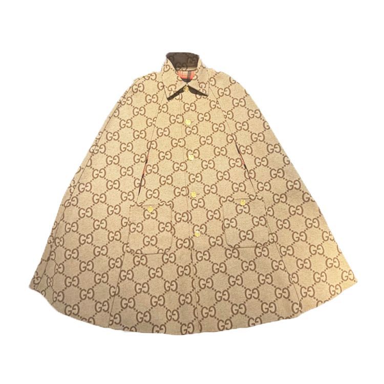 新品未使用　グッチ　ポンチョ　リバーシブル　ジャンボGG　チェック　グレー GUCCI グッチ GG リバーシブル ジャンボ ケープ 695127 コート