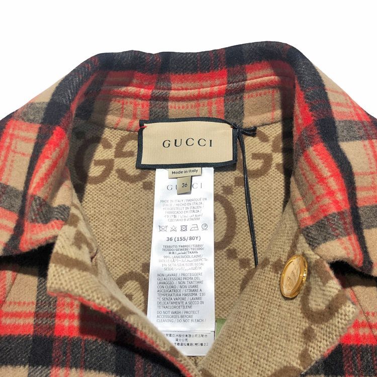 新品未使用　グッチ　ポンチョ　リバーシブル　ジャンボGG　チェック　グレー GUCCI グッチ GG リバーシブル ジャンボ ケープ 695127 コート
