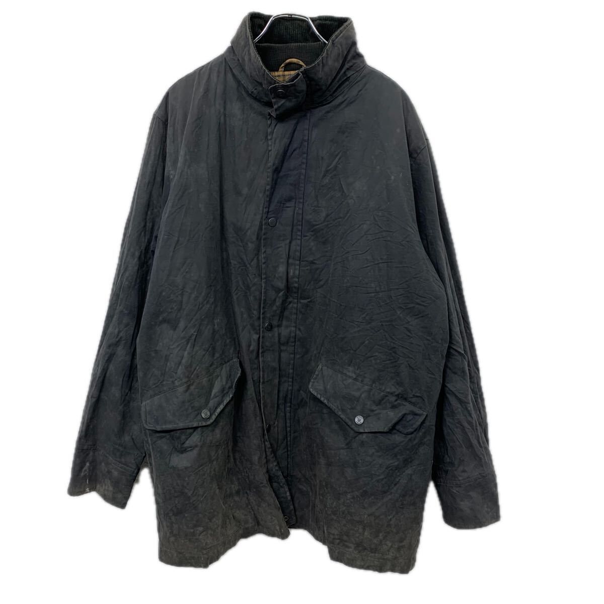GANT オイルドコート XL ブラック系 ガント ジップアップ スナップボタン ハーフコート ライナー付き 炭黒 冬物 a712-6461