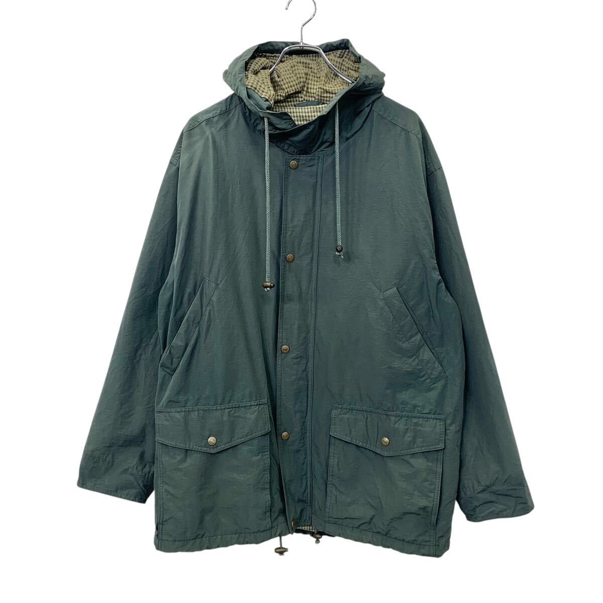 80～90s Eddie Bauer マウンテンパーカー L オリーブ エディーバウアー 裏地チェック マルチポケット ドローコード 春秋物 a712-6676
