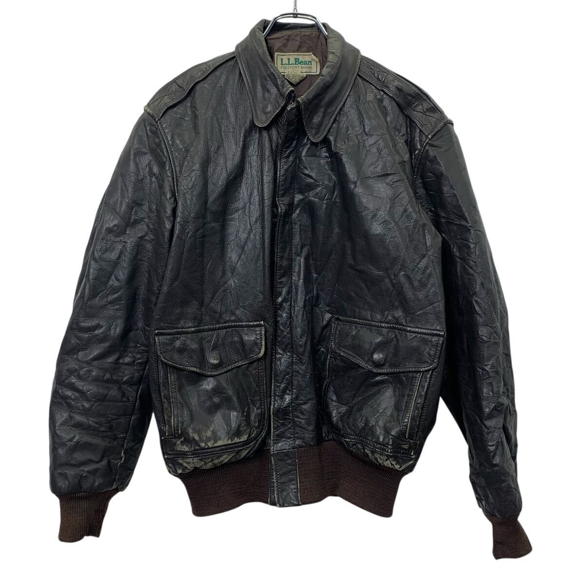80s USA製 L.L.Bean レザージャケット 40 ブラック エルエルビーン A-2タイプ SCOVILLジップ フライトジャケット 冬物 a712-6826