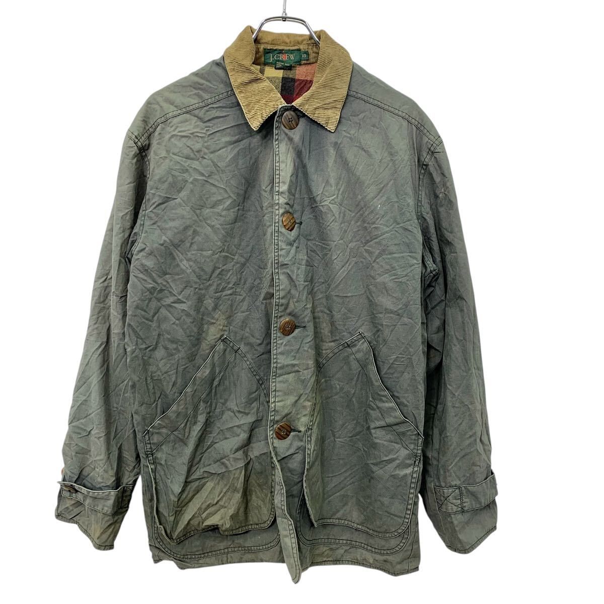 90s J.CREW ハンティングジャケット XS オリーブ系 ジェイクルー 巨人タグ 裏地チェック 襟コーデュロイ ワーク 春秋物 a801-5240