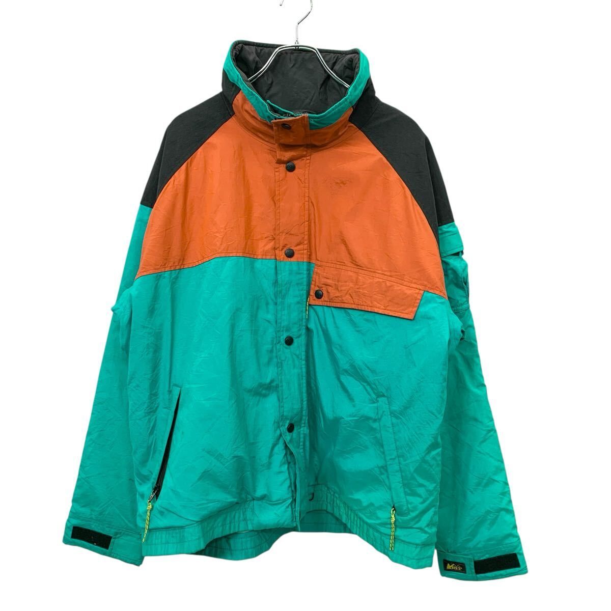 80～90s 香港製 REI マウンテンジャケット XL エメラルドグリーン レッド ブラック アールイーアイ 中綿ジャケット 冬物 a801-5245 6,826円
