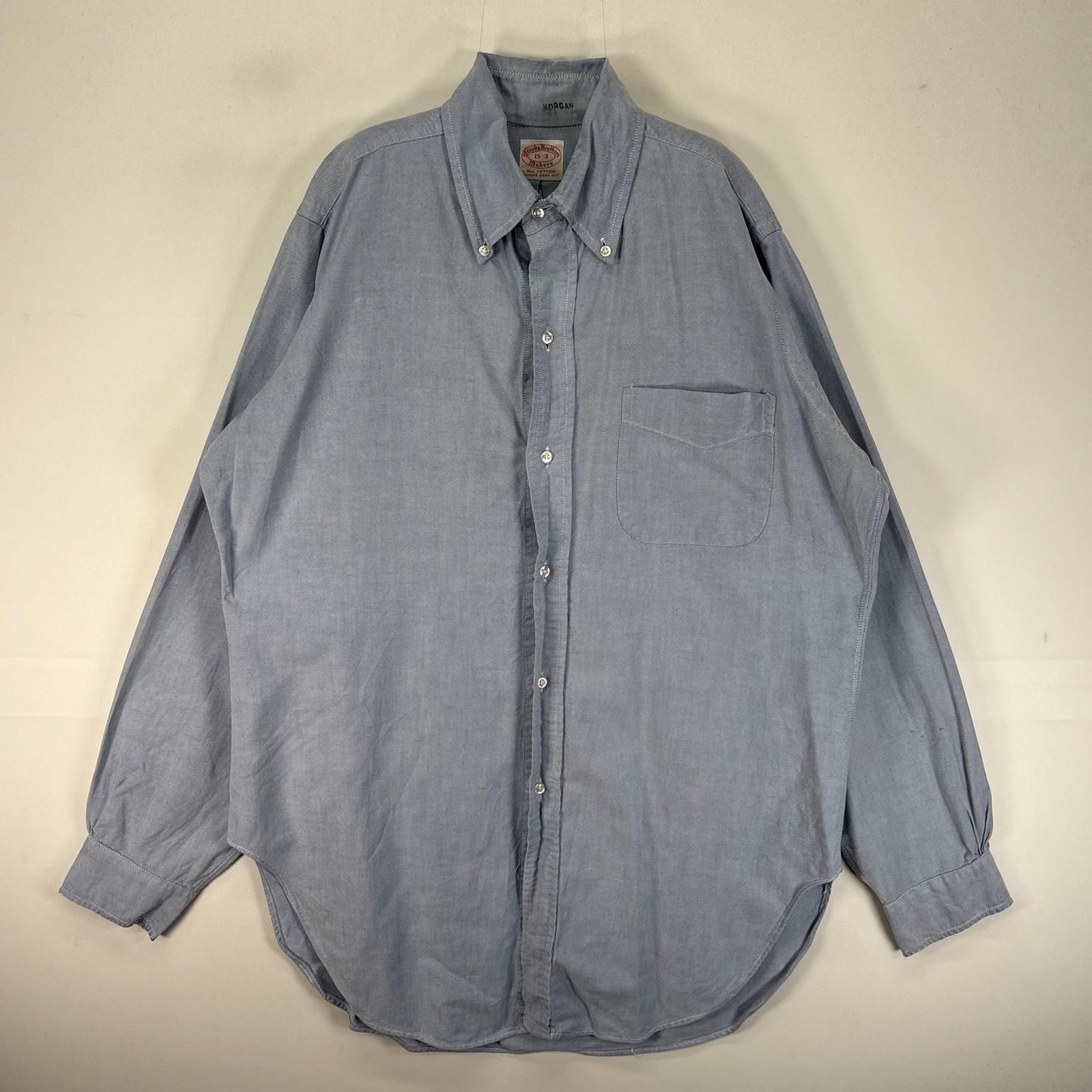 古着 60's/60年代 ヴィンテージ ブルックスブラザーズ Brooks Brothers 長袖シャツ ボタンダウン 胸ポケット 6ボタン M ブルー系 無地 メンズ