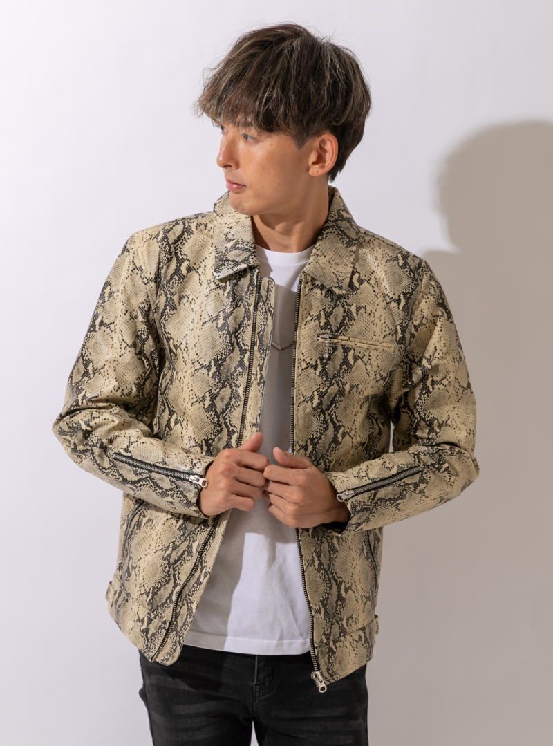 フリーダムレザー 革ジャン メンズ ラムレザー ライダース 本革 レザージャケット 0306SNAKE