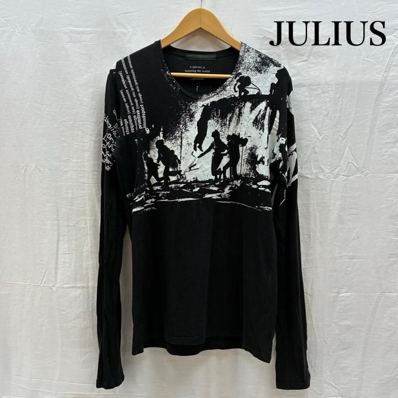 ユリウス フロント オーバー プリント Uネック ロングスリーブ カットソー ロンT メンズ 2 ISItems【USED】【古着】【中古】50159216