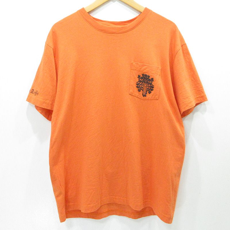 【三重本店】 中古 CHROME HEARTS | クロムハーツ VINE DAGGER T-SHIRT ヴァインダガー半袖Tシャツ 胸ポケット付き 2212-304-0462 オレンジ サイズ：XL 【108】