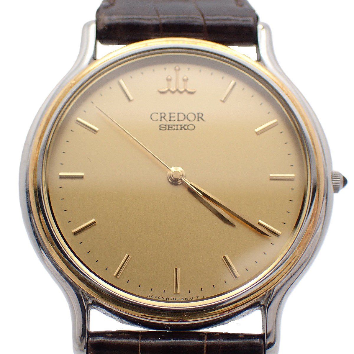 SEIKO セイコー クレドール シグノ 18KT/SS クォーツ メンズ 腕時計 ゴールド文字盤 純正革ベルト 8J81-6B00【いおき質店】