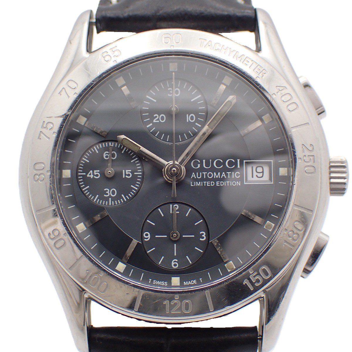 グッチ 503 CHRONO 1000本限定モデル クロノグラフ メンズ 腕時計 青文字盤 社外ベルト【いおき質店】