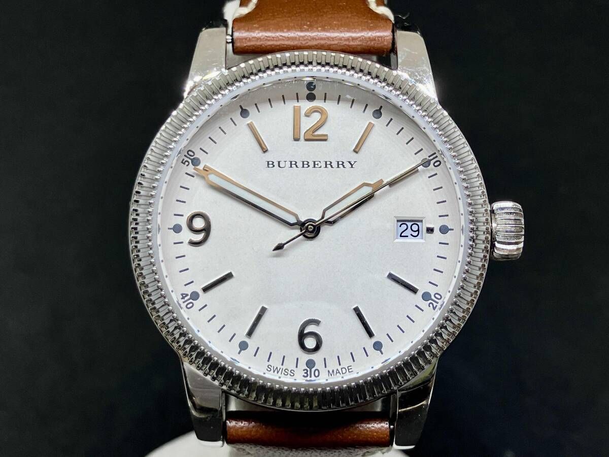 Burberry バーバリー BU7823 デイト クォーツ 腕時計 ホワイト文字盤 ブラウンレザーベルト 箱有り