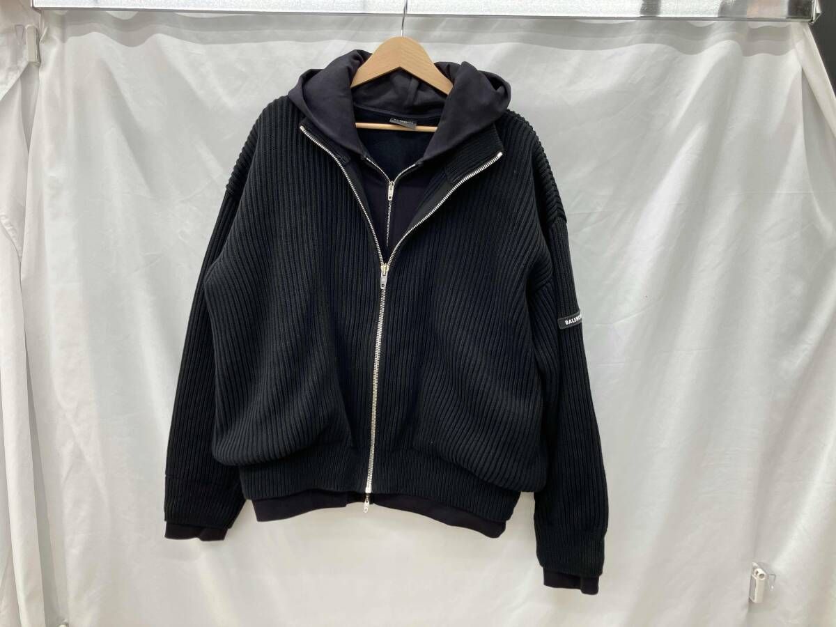 BALENCIAGAバレンシアガ/771192カーディガン/24SS Zip Up Cardigan/レイヤードニットカーディガン/ブラック/サイズ1