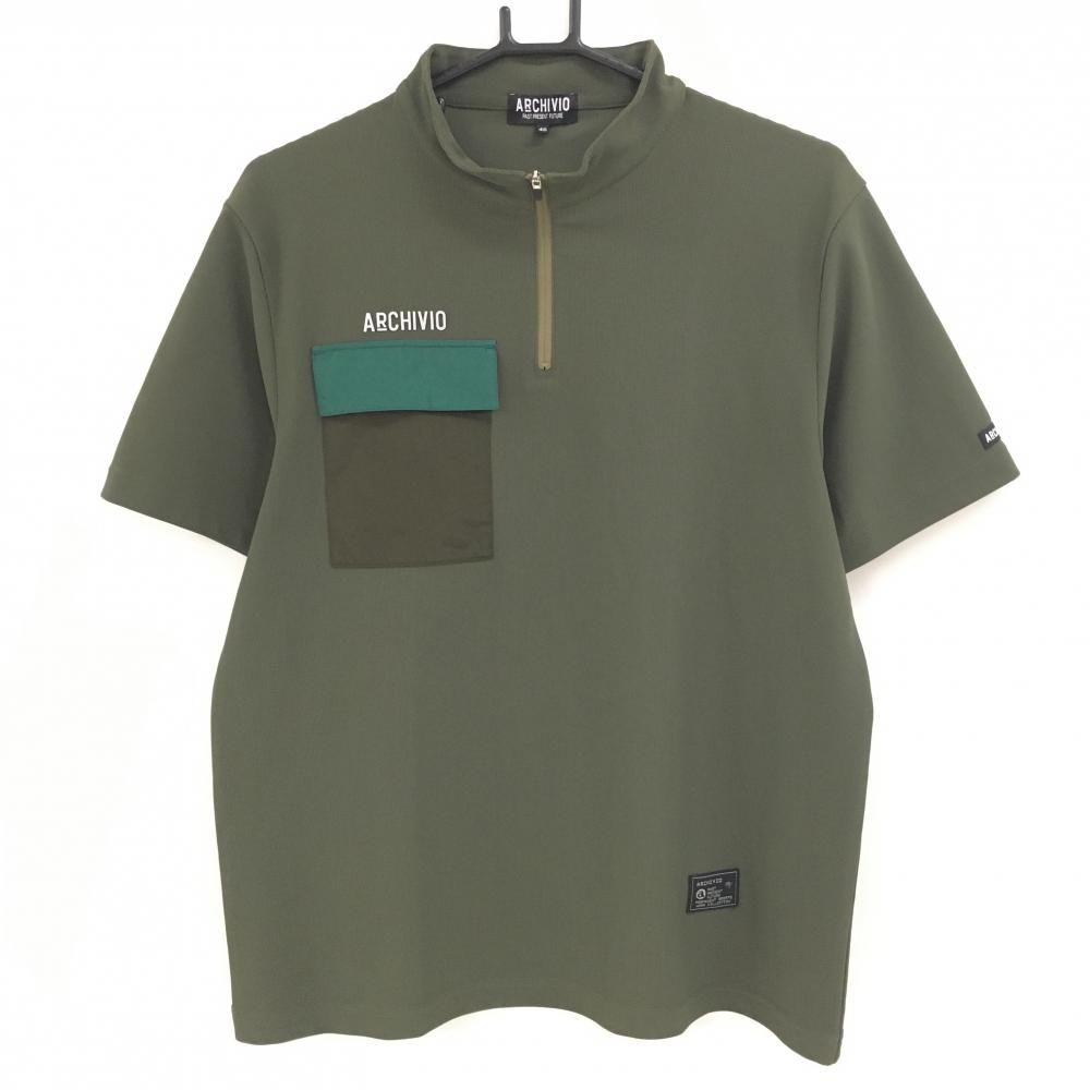 【超美品】アルチビオ 半袖ハイネックシャツ カーキ 胸ポケット ハーフジップ メンズ 48(L) ゴルフウェア 2024年モデル archivio