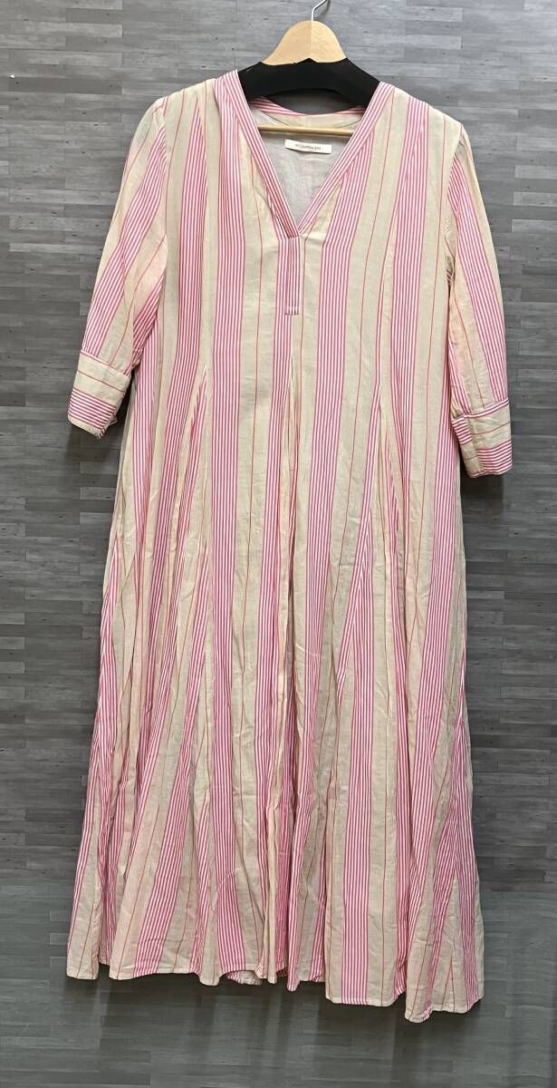 ne Quittez pas/ヌキテパ/010442GA1/長袖 ワンピース/Cotton Voile Stripe Pan el Dress/ピンク×ベージュ/Sサイズ