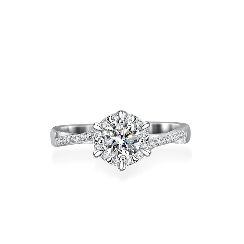 [bhiweiddi] 人気モアッサナイトリングレディース 婚約指輪 0.5カラット 5mm ダイヤモンド 純銀製 プラチナメッキ 証明書付き (17)