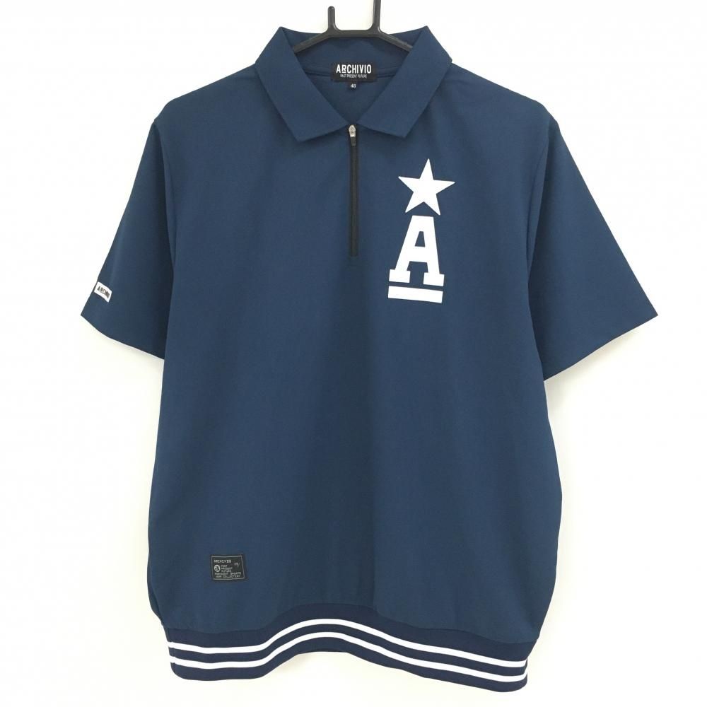 【超美品】アルチビオ 半袖ポロシャツ ネイビー ロゴ白 ハーフジップ メンズ 48(L) ゴルフウェア 2024年モデル archivio