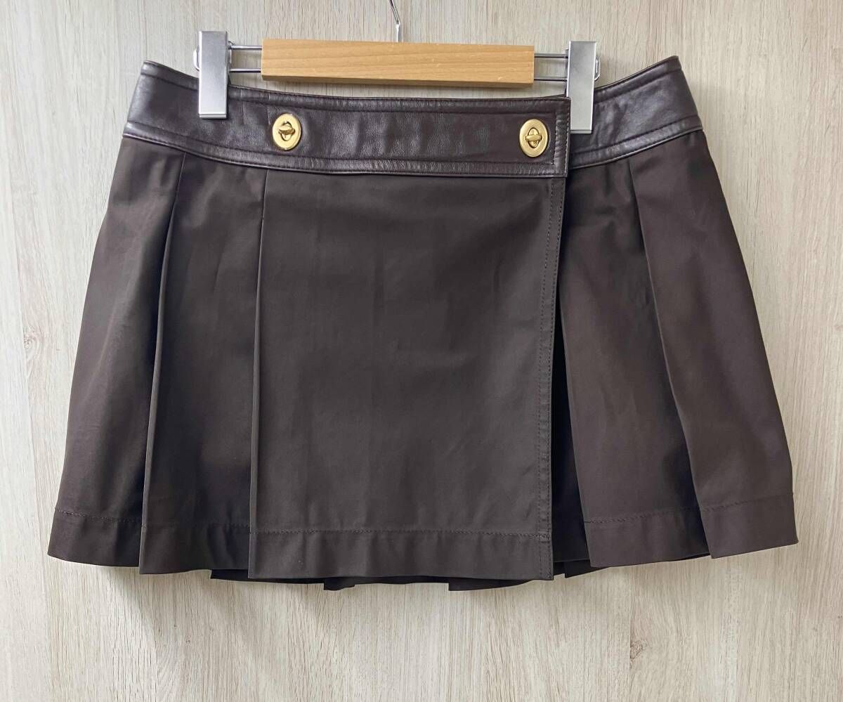 【美品】COACH コーチ CL595 BAN 04 ミニスカート Aライン プリーツスカート ラップスカート ブラウン ボトムス レディースファッション