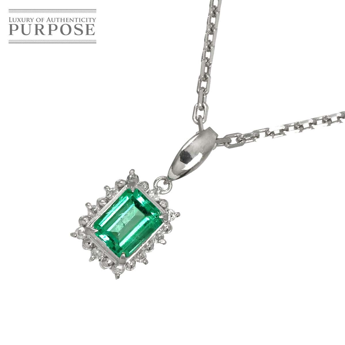 エメラルド 0.90ct ダイヤ 0.11ct ネックレス 40cm Pt プラチナ Emerald Necklace 90320560