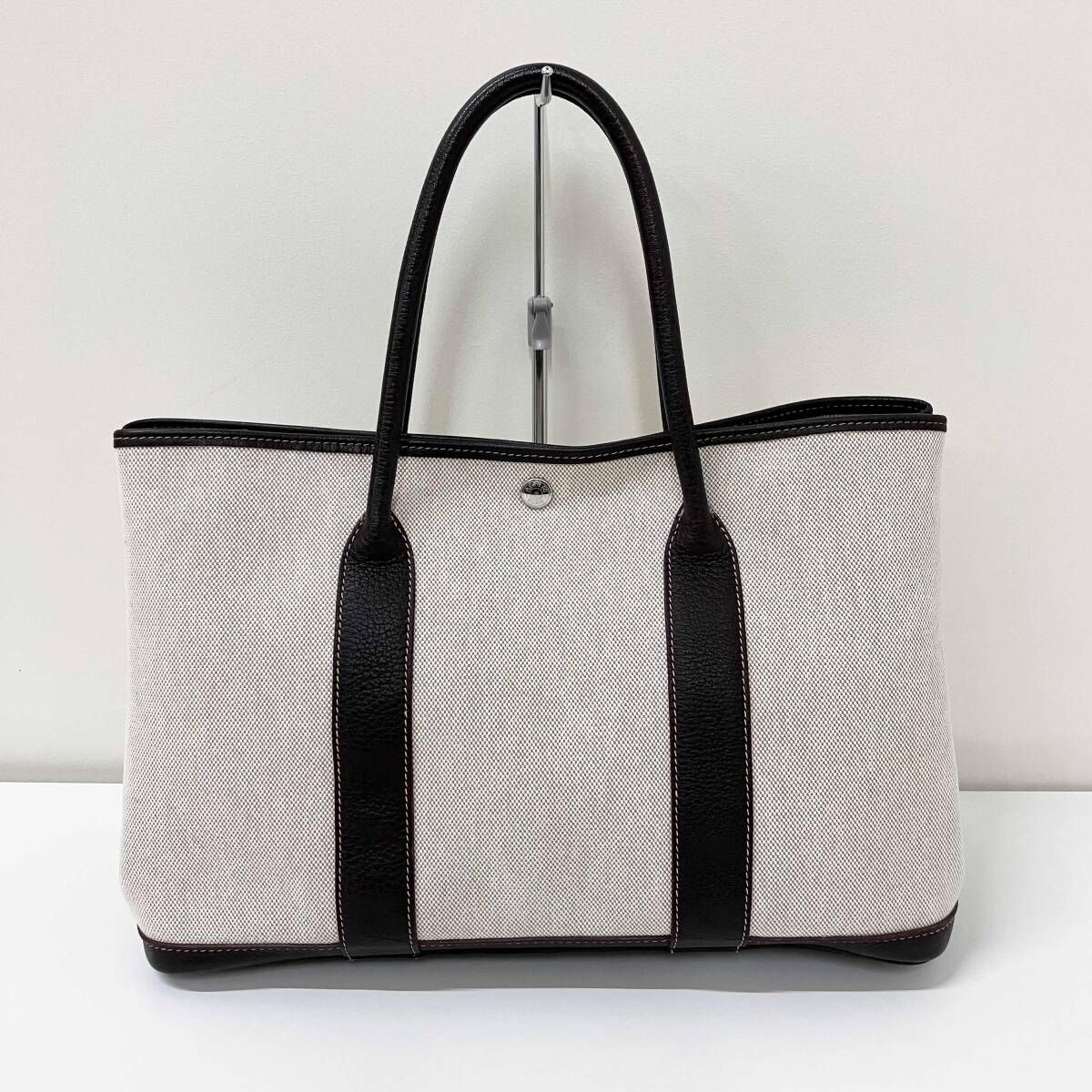 【美品】 HERMES エルメス □G ガーデンパーティPM キャンバス ブラウン ハンドバッグ