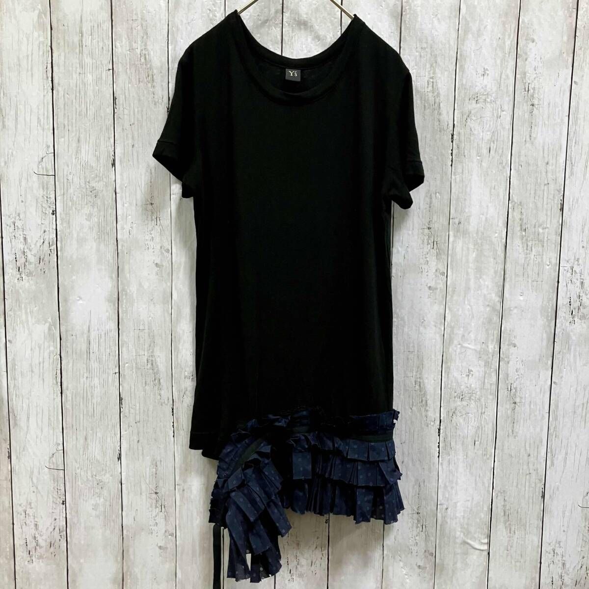 YOHJI YAMAMOTO/半袖Tシャツ・カットソー/YPT71-663 水玉フリル　Y's ワイズ 黒 ブラック 変形 ヨウジヤマモト　2