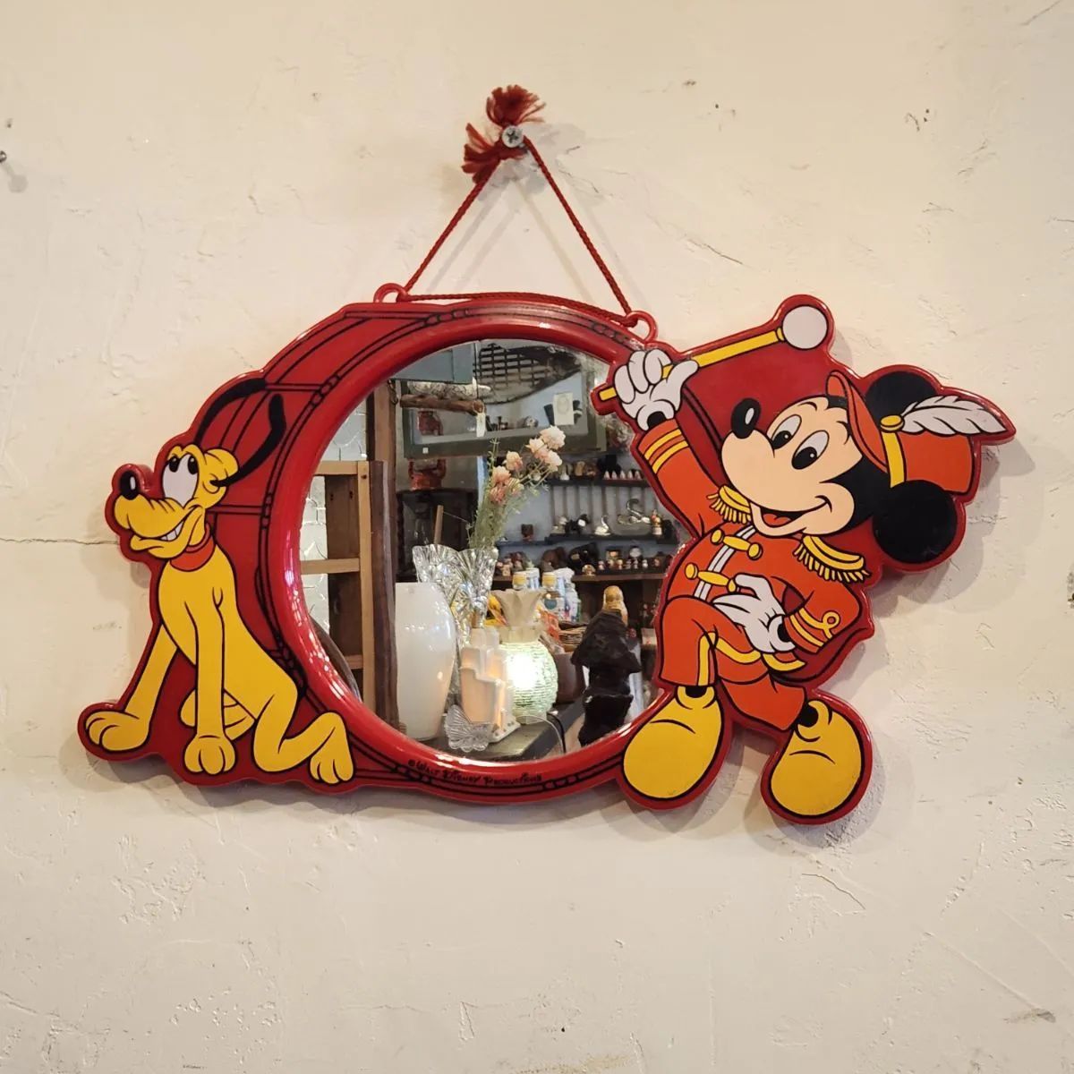 当時物】昭和レトロ ディズニー ミッキー プルート 壁掛けミラー 鏡