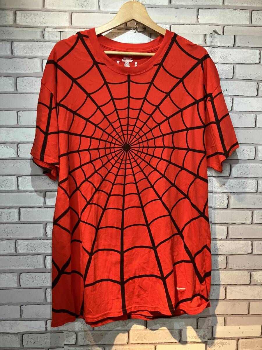 supremeシュプリーム 半袖Tシャツ Hanes MARVEL コラボ スパイダーマン Lサイズ ストリート レッド