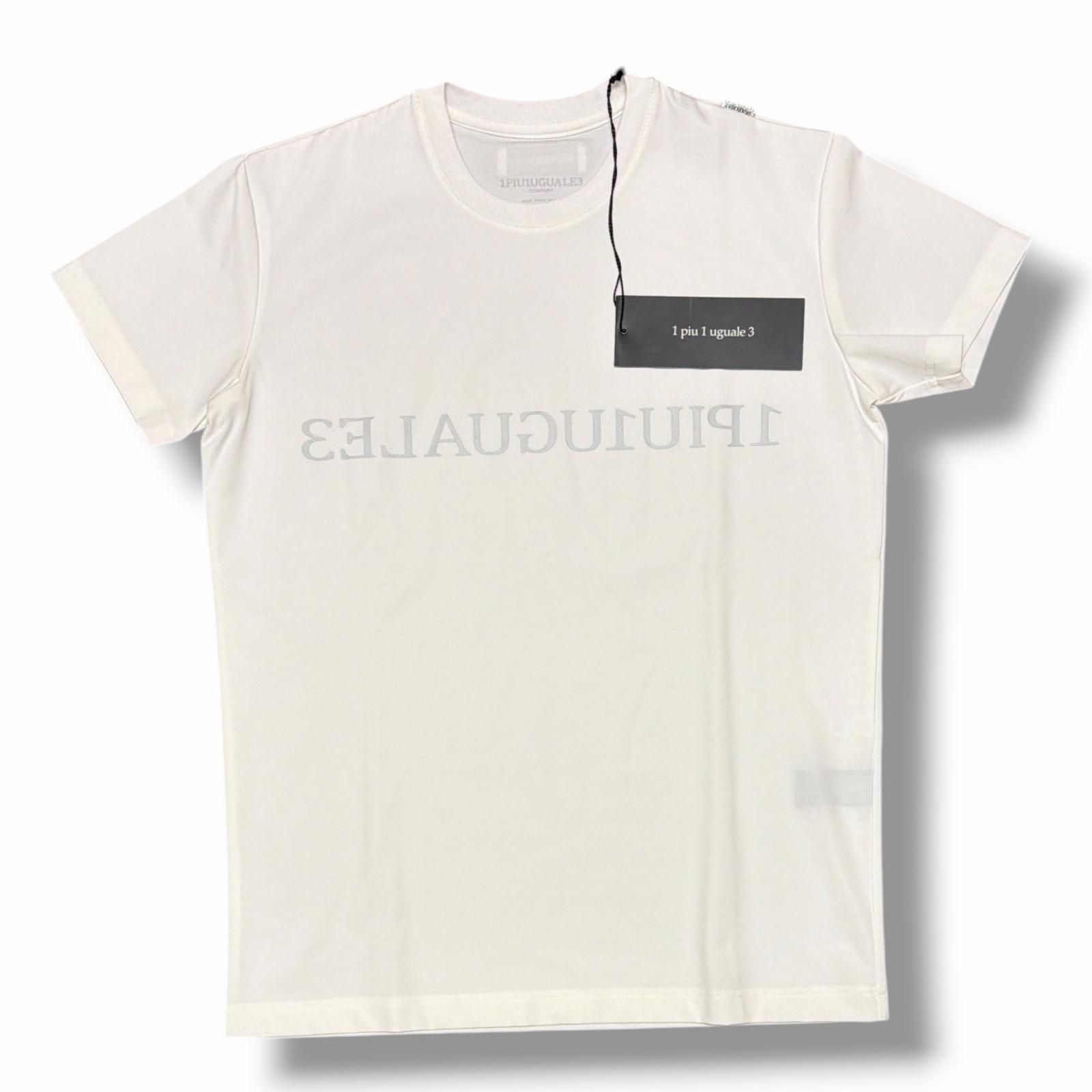参考上代36300円 1piu1uguale3 COMFORTABLE TAG CREW S/S ロゴプリントTシャツ 半袖カットソー ウノピュウノウグァーレトレ CM040 MT01 ホワイト 3 (15939M)