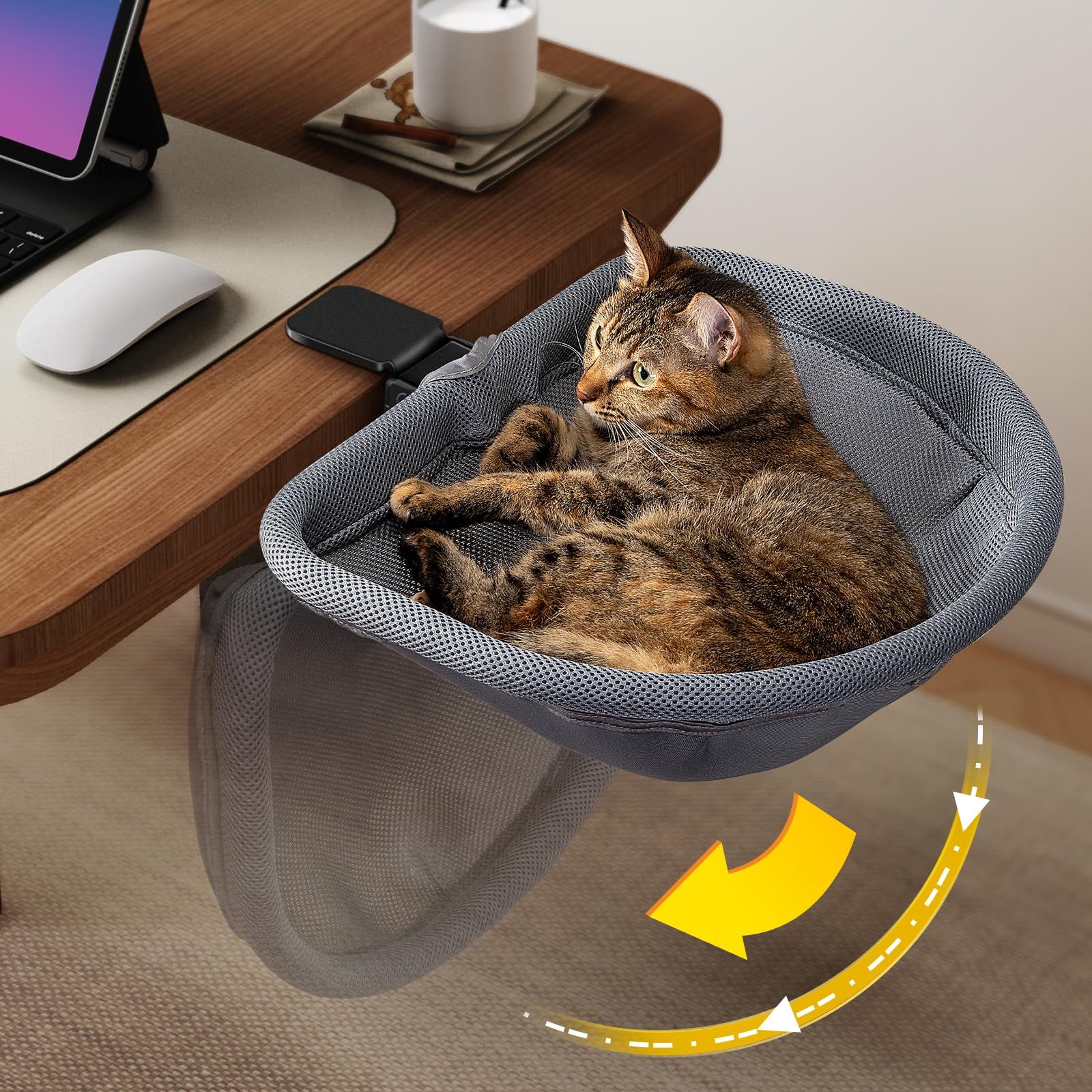 JUNSPOW 猫用ベッド ワンタッチ折りたたみ 沈むベッド 省スペースな半円形 メッシュ素材を採用 多様な机に適合 耐荷重18kgas 302079b1