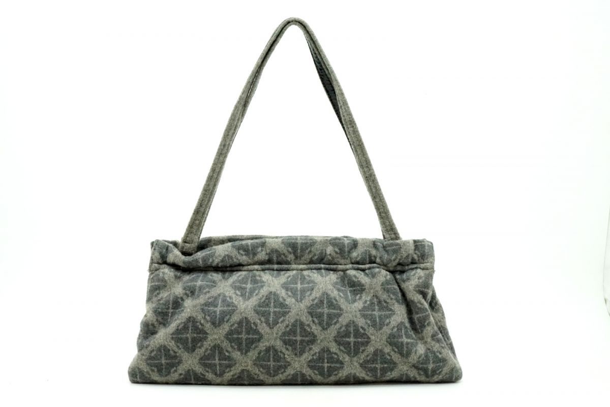 ボッテガ ヴェネタ ワン ショルダー ハンドバッグ トート 肩掛け 総柄 ウール 灰 グレー BOTTEGA VENETA 6647h