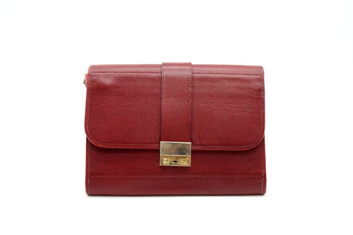 クリスチャン ディオール ヴィンテージ クラッチ バッグ ゴールド金具 鍵付き レザー ボルドー Christian Dior 6648h