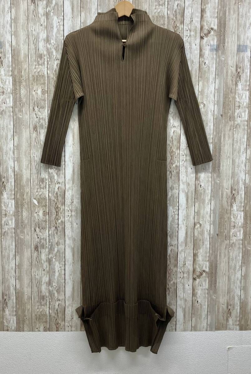PLEATS PLEASE ISSEY MIYAKE イッセイミヤケ PP51-JH187 レディース 長袖 ワンピース ブラウン size4 プリーツ生地