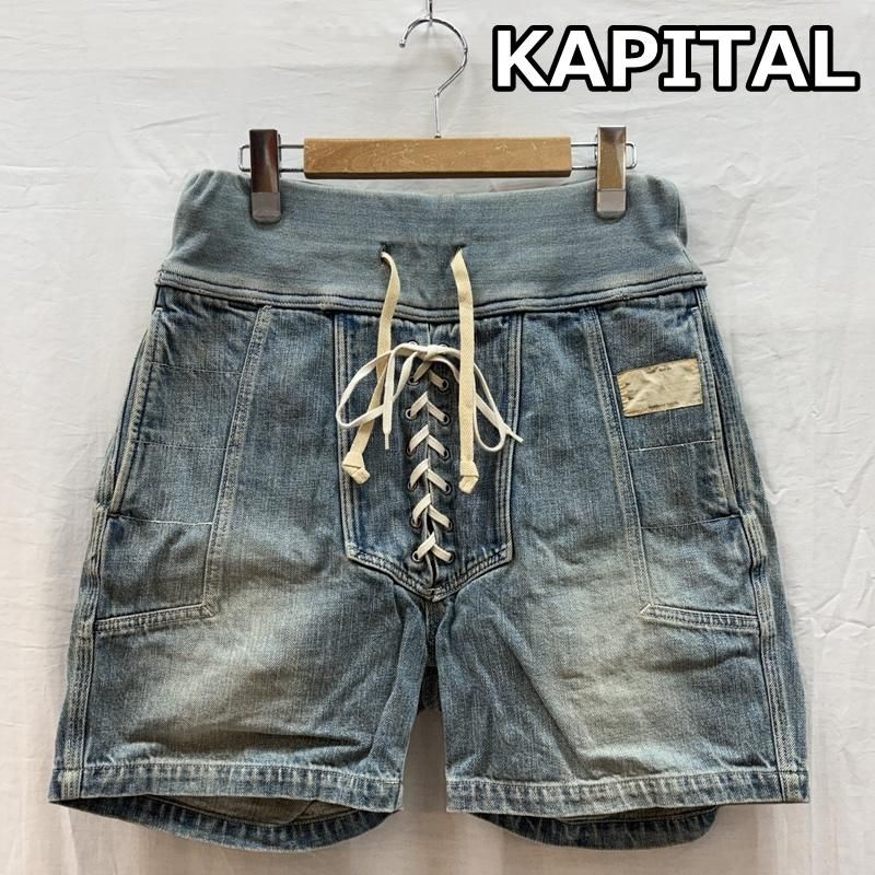 キャピタル レースアップ デザイン ユーズド加工 デニム ショート ハーフ パンツ ゴムウエスト メンズ M ISItems【USED】【古着】【中古】50159830