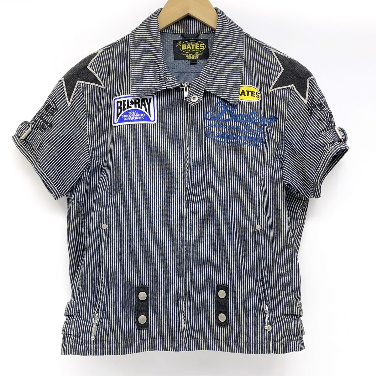 グ*ー様 BATES ベイツ ヒッコリーデニムジャケット ライダースジャケット BATES ベイツ 半袖 ヒッコリーデニムジャケット Lサイズ ※中古 - メルカリ