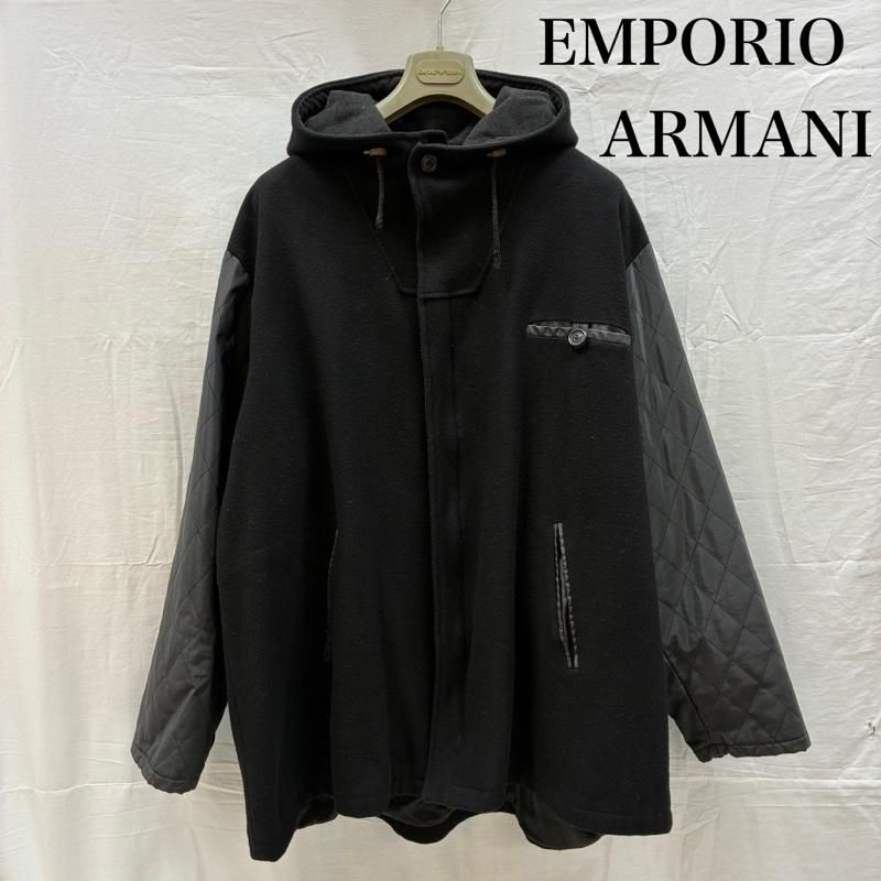 エンポリオアルマーニ ダイヤ キルティング スリーブ 切替 ウール フーデッド コート メンズ 48 ISItems【USED】【古着】【中古】50160080