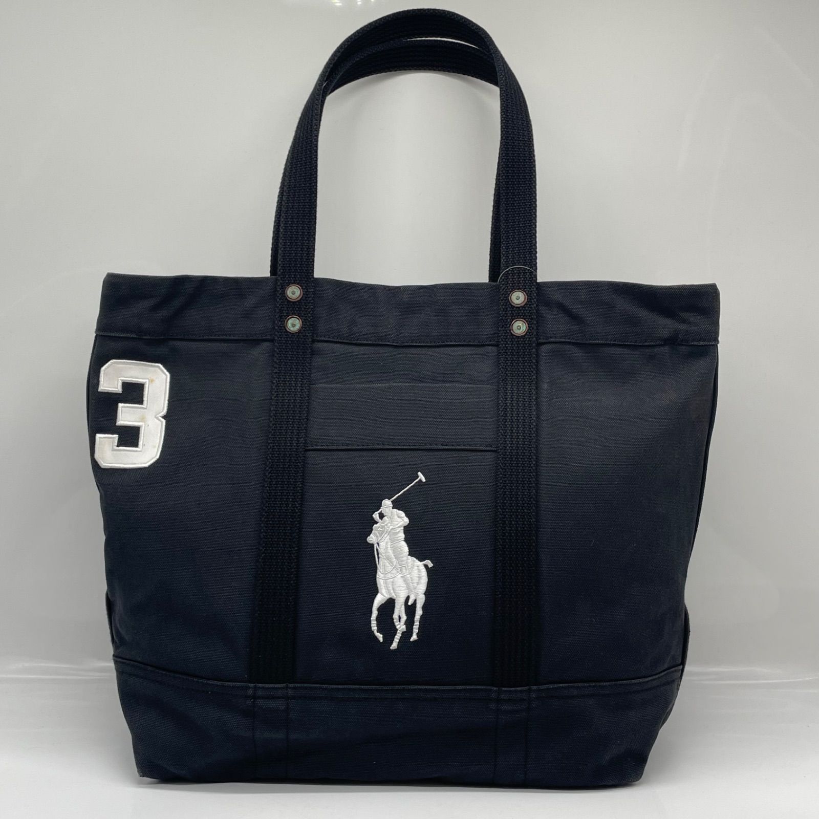 BN9061□ポロラルフローレン キャンバス トートバッグ ビッグポニー ダメージ加工 ブラック