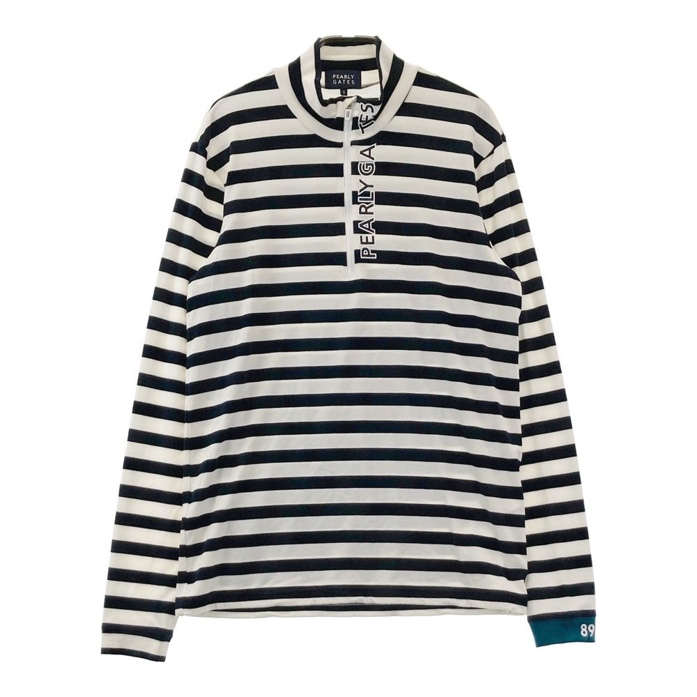 サイズ：5 PEARLY GATES パーリーゲイツ 起毛 ハーフジップ長袖 Tシャツ ボーダー柄 ホワイト系 [240101698081] ゴルフウェア メンズ ストスト