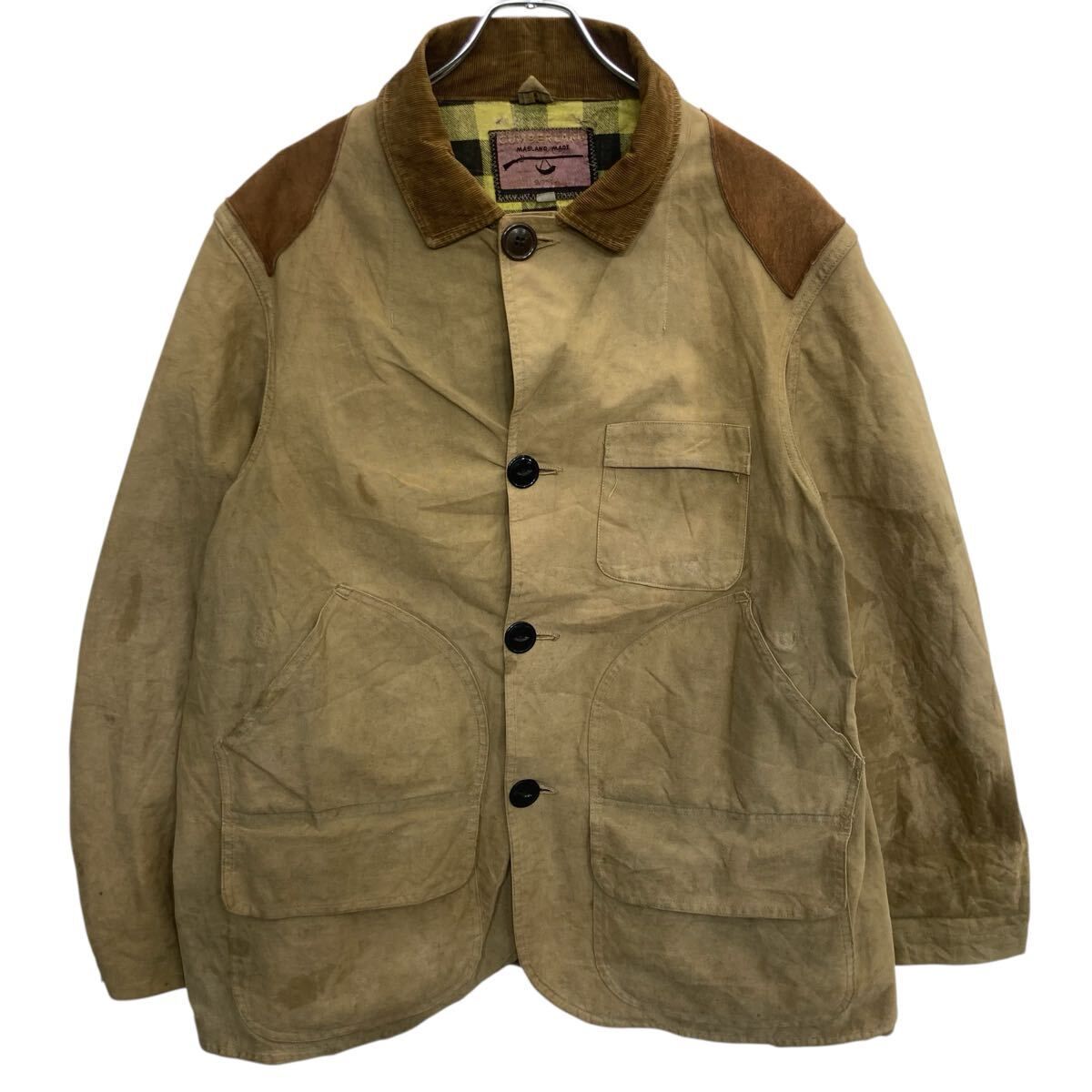 50s～ Vintage CUMBERLAND MASLAD MADE ハンティングジャケット 50 カーキ カンバーランド マスランド 猫目ボタン 裏地ネル 冬物 a801-5348