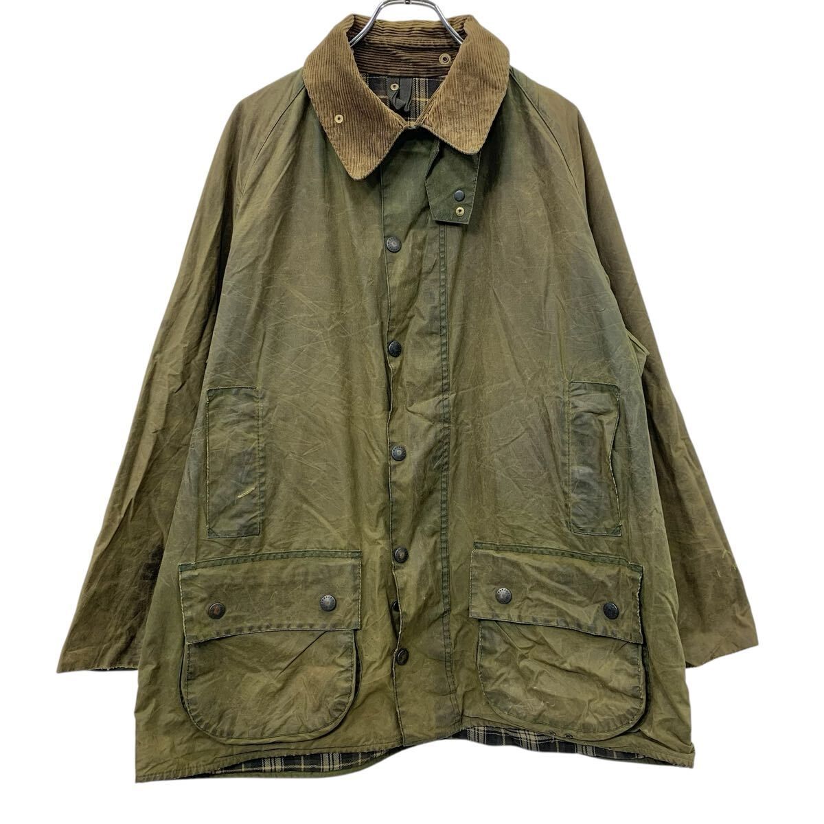 90s Barbour BEAUFORT オイルドジャケット 3XL オリーブ バブアー ビューフォート 3ワラント 襟コーデュロイ 秋冬物 a801-5459