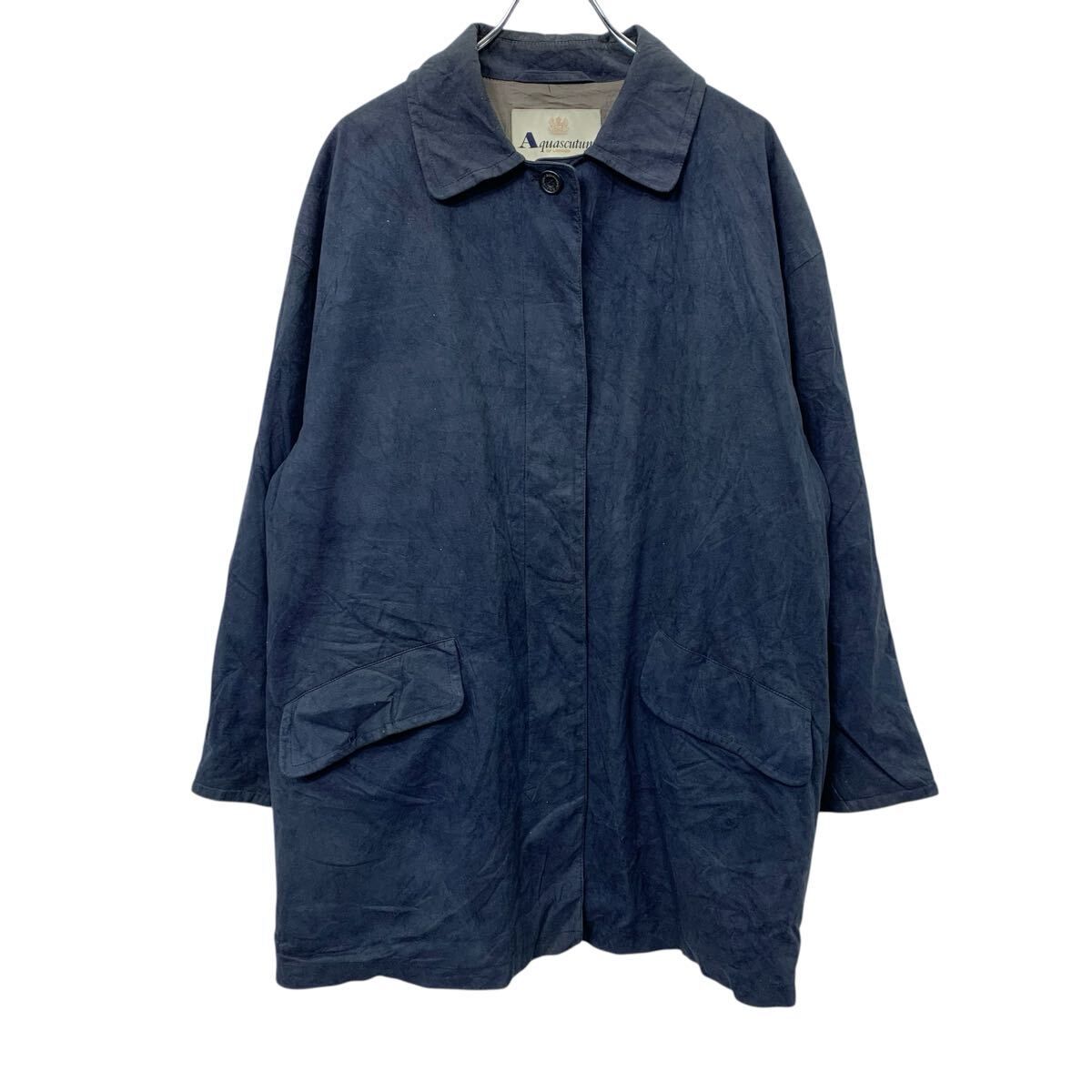 Aquascutum ステンカラーコート M ネイビー アクアスキュータム 比翼ボタン ハーフコート アウター シンプル 春秋物 a801-5574