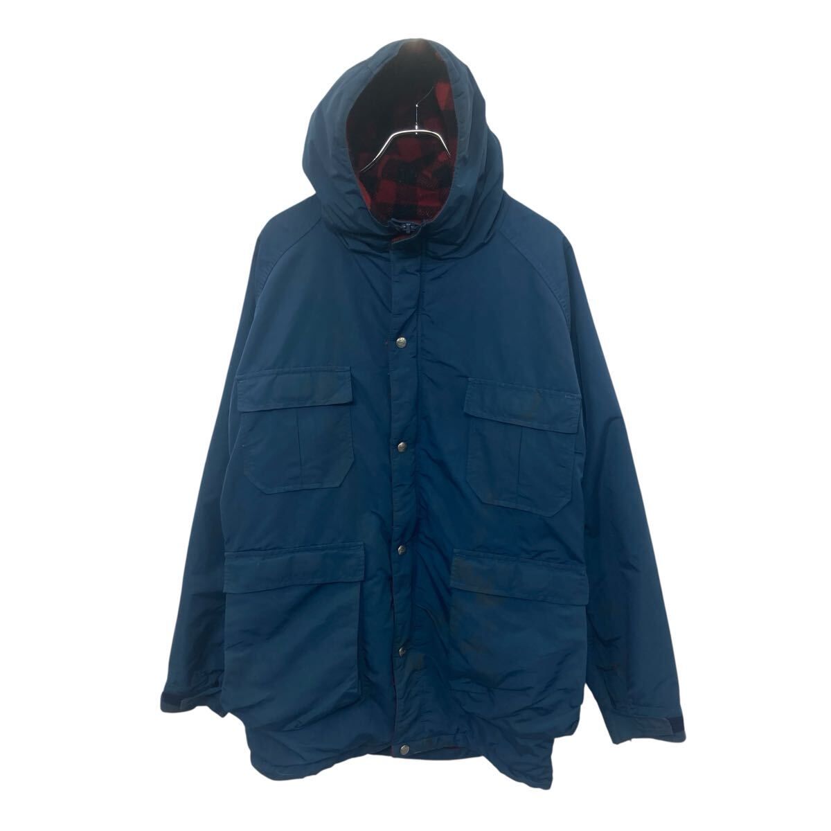 80s L.L.Bean マウンテンパーカー L～ ブルー系 エルエルビーン ダブルジップ 裏地バッファローチェック アウトドア 秋物 a804-5244