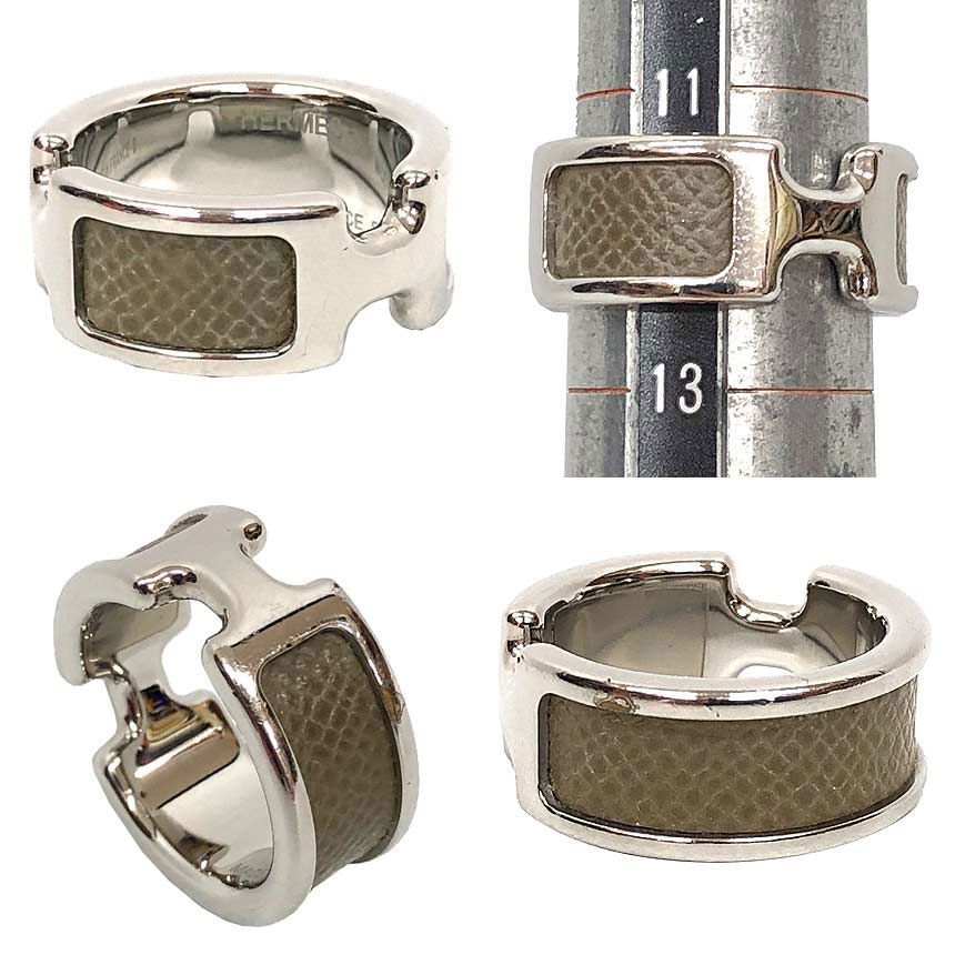 エルメス HERMES オランプ リング PM Sサイズ シルバー×エトゥープ