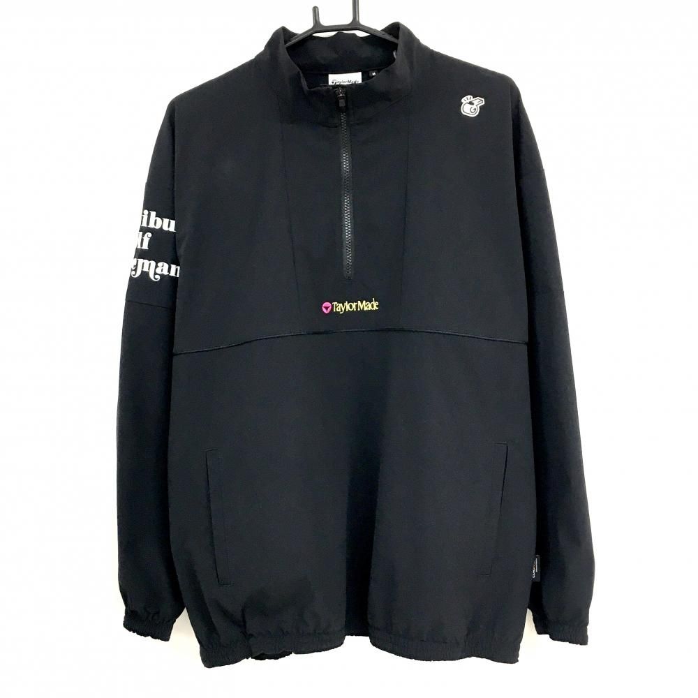 【超美品】テーラーメイド ナイロンブルゾン 黒 バック刺しゅう ハーフジップ ストレッチ メンズ M ゴルフウェア TaylorMade