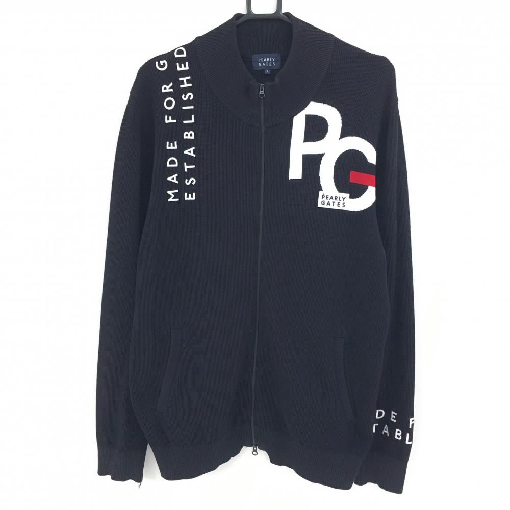 超美品】パーリーゲイツ ニットジャケット ネイビー ロゴ白 袖・胸元