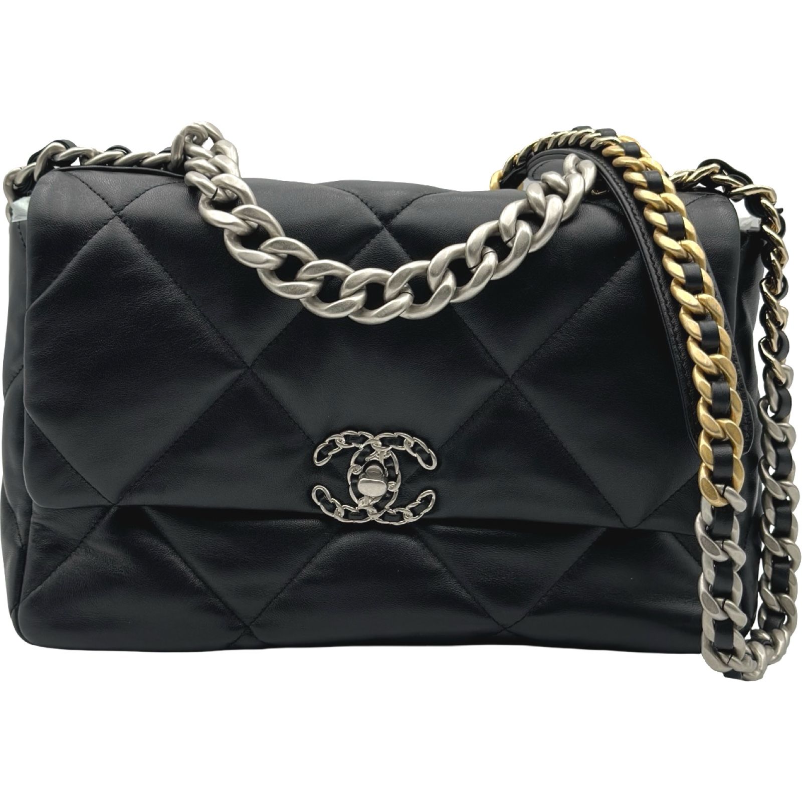 シャネル CHANEL CHANEL19 ラージバッグ AS1161 ブラック ゴールド金具×シルバー金具 シャイニーラム レディース ショルダーバッグ