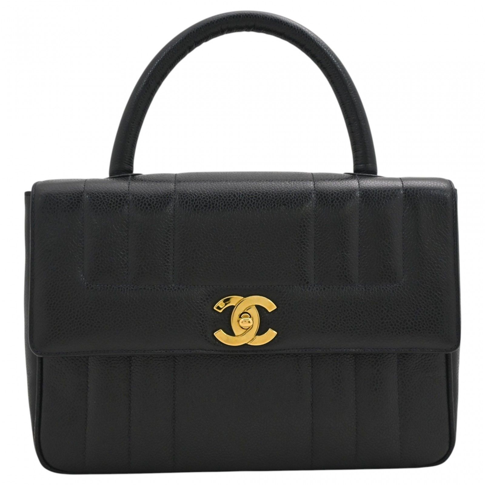 【中古】シャネル ココマーク マドモアゼル キャビアスキン ハンドバッグ ゴールド金具 Aランク ch97281cc