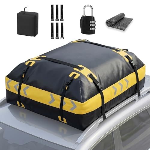 YUMENO ルーフキャリアバッグ 車用ルーフバッグ カーゴバッグ 防水 滑り止め 屋根バッグ 折り畳み式 車頂バー不要 アウトドア/防災対応 大容量425L 軽量3.19kg （ブラック＆イエロー）kk 52ea9f0b